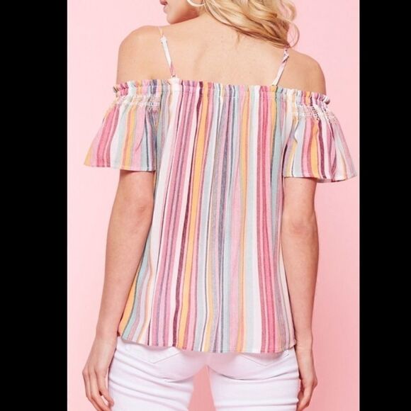 ANDREE BYUNIT STRIPED EMBROIDERED OFF SHOULDER TOP - Picture 6 of 6